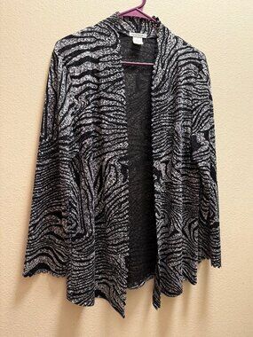 BELLE AMIE Open Cardigan Tunic GREY/BLACK Zebra Sweater Light Jacket size XL